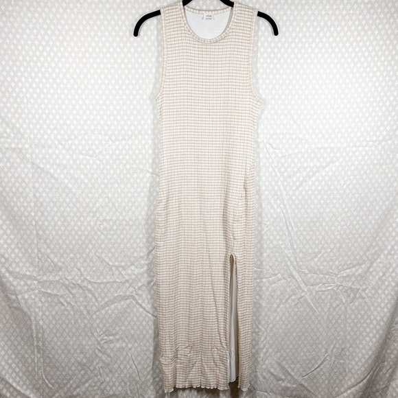 Wilfred Tan White Checkered Smocked Maxi Dress - Picture 1 of 6